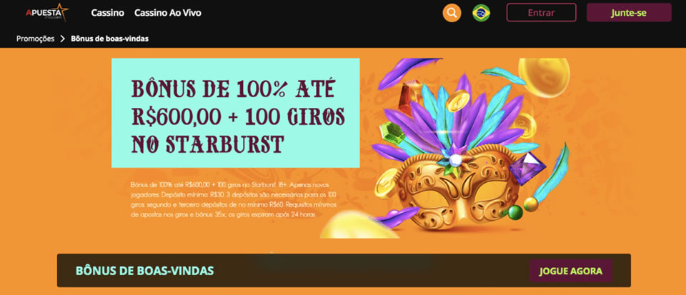 O bônus oferecido no primeiro depósito é de 200% do valor do depósito, com exigência mínima de R$ 100 e máxima de R$ 20.000. Ou seja, você pode ganhar até R$ 40 mil em bônus, valor bem superior ao que a plataforma costuma oferecer.